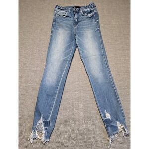Flying Monkey High Rise Ankle Skinny Jeans Distressed Frayed Hem Blue Size 26